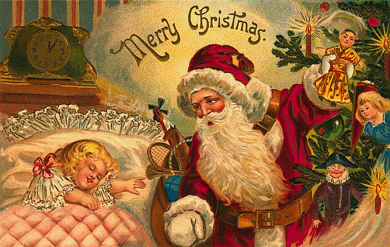 free christmas postcards - santa and sleeping child